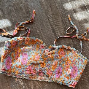 Pink Lily Smocked XL Floral Crop Top Summer